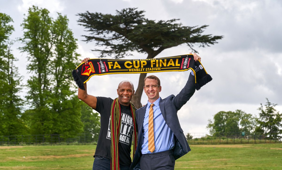 The mayor was joined by Luther Blisset in Cassiobury Park to announce that watford will be hosting a free Big Screen for WatfordFC fans who can't make it Wembley to watch.