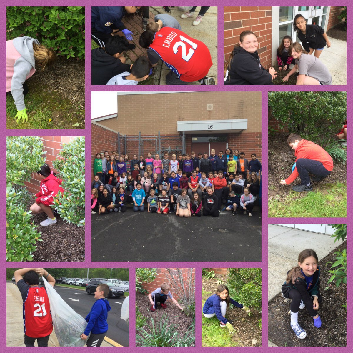 5th Grade is spreading a little kindness by cleaning out the gardens. #cbgroveland