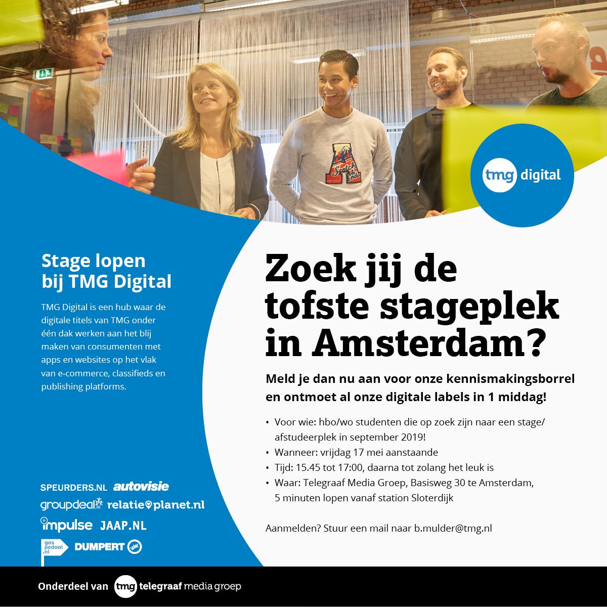 TMGvacatures's tweet photo. Kom jij vrijdag 17 mei met ons kennismaken? Wij hebben hele toffe stages beschikbaar! Stuur een mailtje naar: b.mulder@tmg.nl om je aan te melden! https://t.co/ppvNJGNy9G