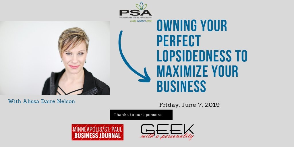 Join us this month for Owning Your Perfect Lopsidedness to Maximize Your Business with Alissa Daire Nelson. REGISTER HERE: ow.ly/xqmR30oGn0l