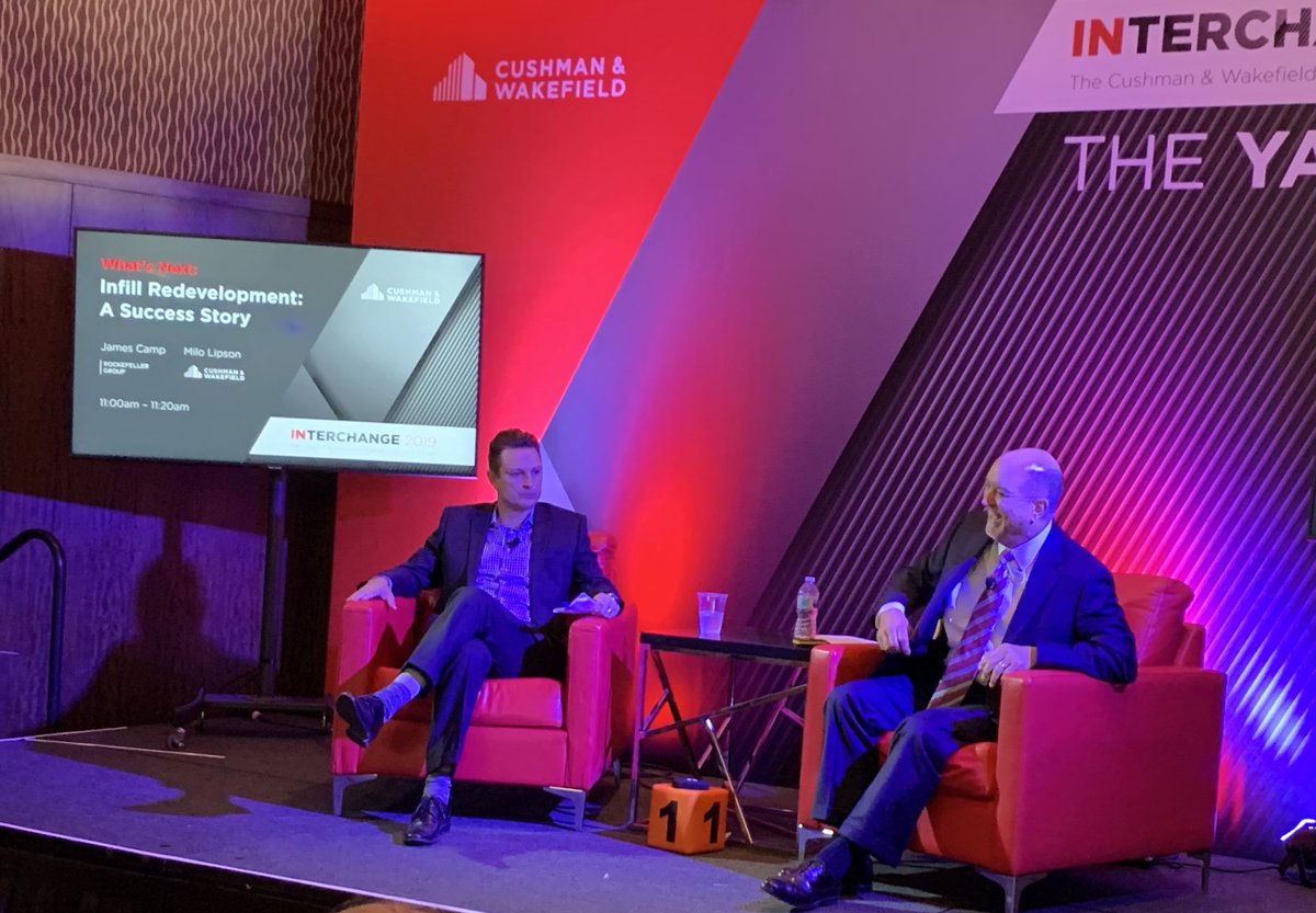 RockGroup's tweet photo. Rockefeller Group’s Jim Camp and @CushWake's Milo Lipson present “Infill Redevelopment - A Success Story” and discuss our Tri-City Industrial Complex project at #cwinterchange2019 #inlandempire #buildingonlegacy https://t.co/GNY09F90ZW