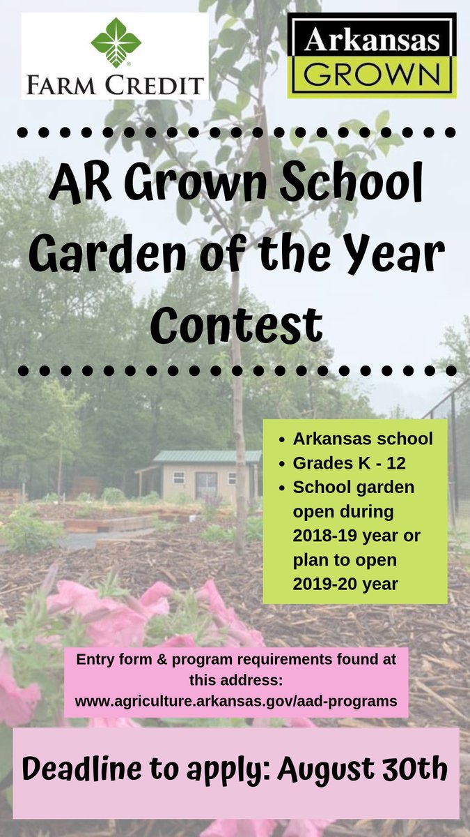 Arkansas4H's tweet photo. Does your school have a garden or planning to start one for 2019-20?! Then check out this contest! 🌱🌷🍀
This is the 6th Annual #ARGrown School Garden contest sponsored by AR Ag Department & #FarmCredit
Form found here: https://t.co/BMxUmJj7IM https://t.co/EWmpRabJXt