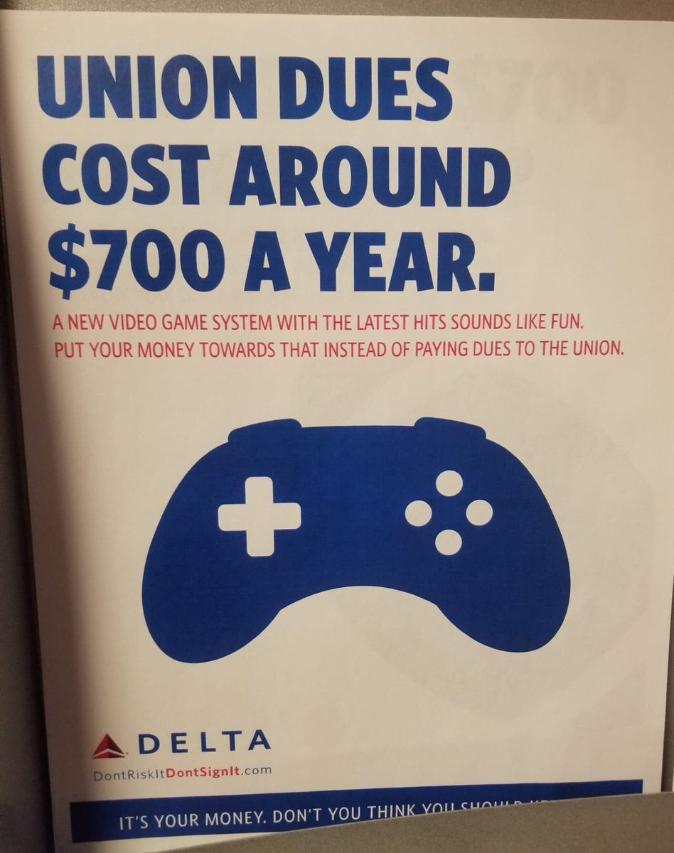 NYCMayor's tweet image. To the corporate hack who came up with this idiotic and offensive idea: working people care a hell of a lot more about fair wages, health care and the protections that unions fight for than they do about video games.

Don't insult your workers' intelligence, @Delta.