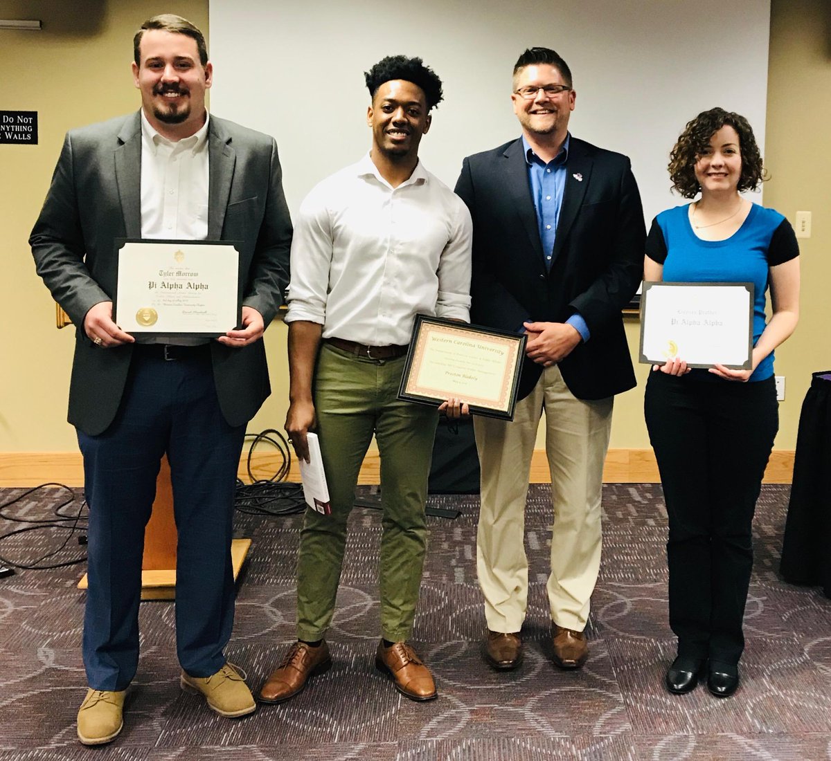 Shout-out to our MPA award winners at Political Science/Public Affairs Day. Preston Blakely: Outstanding MPA Student (Public Management), Stephanie Krucher: Outstanding MPA Student (Nonprofit), Lindsey Prather &amp; Tyler Morrow: inducted into the Pi Alpha Alpha Honor Society #MPA