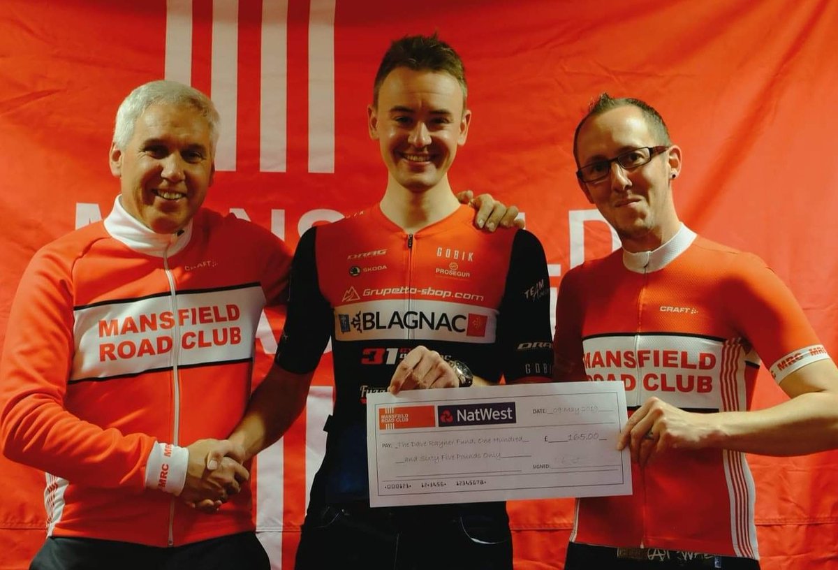 Following this years Mansfield Road Club Big Red Ride, we were delighted to be joined by former member Ross Lamb (GSC Blagnac) who accepted a cheque on behalf of the Dave Rayner Fund for £165
Presenting the cheque were Brian Hall Dale Wilkes #mansfieldrc #daveraynerfund #BRR #MRC