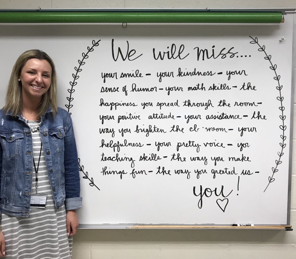 MrsCWoodWC's tweet photo. Miss Pruitt, we will miss you so much!! You are amazing, and we wish all the success and happiness in the world. Love, Mrs. Wood and your students @Miss_KPruitt https://t.co/2TGMhh2mB6