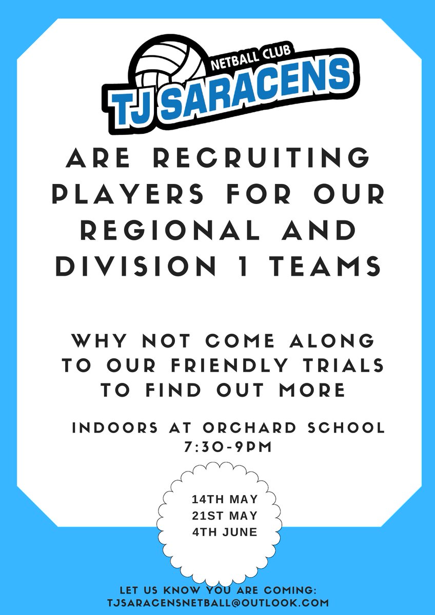 TJSaracens's tweet photo. Looking for a new club to join? Come along to our trial sessions and see what you think @AvonNetball @NetballSW @NetballinAvon  @BS_Matters @TheBSJournal https://t.co/fHlLA8Msxz
