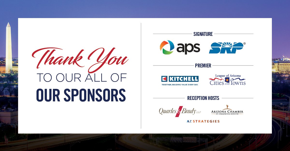 GPEC's tweet image. Thank you to our D.C. Executive Mission sponsors: @apsFYI, @SRPconnect, @AzCities, @KitchellCos, &amp;amp; reception hosts @QuarlesandBrady, Arizona Strategies &amp;amp; @AZChamber. #GreaterPHX has a great story to tell &amp;amp; we told it while in our nation&apos;s capitol. #GPECinDC #EDW2019 #EconDevWeek