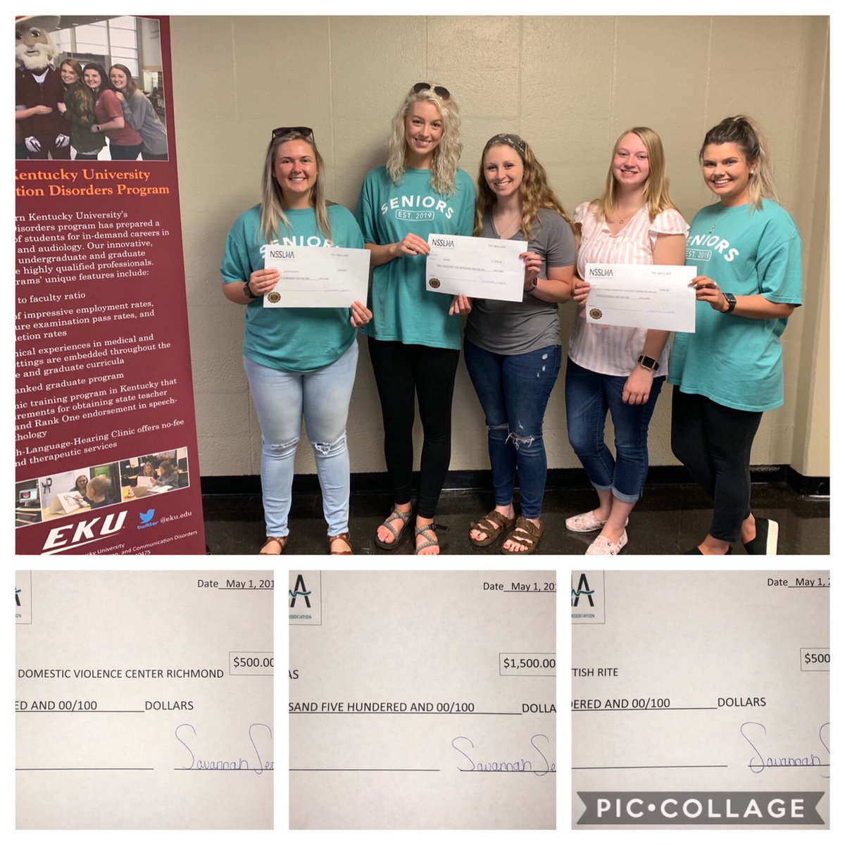 EKU_CSD's tweet photo. This group of #EKU #NSSHLA seniors raised $2500 to donate to fabulous organizations that they support!  Way to go ladies!   @hopes_wings @CrusadeChildren @ScottishRite https://t.co/Idxy9qev4X
