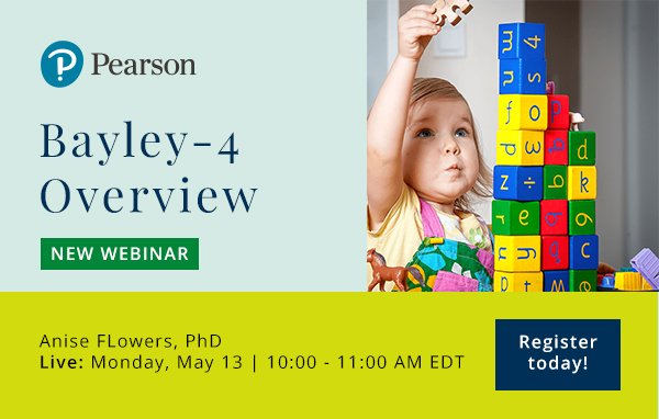 Join @PearsonAssessUS  May 13th at 10AM ET for a live webinar on the up-coming Bayley-4 publishing this fall!  bit.ly/2Lypcie
#occupationaltherapy #infantdevelopment #toddlerdevelopment #OTpeeps #canada