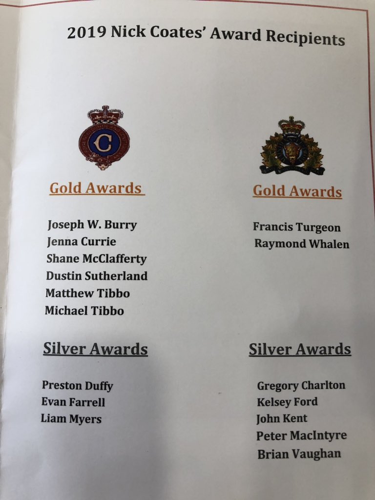 benjamminn24's tweet image. A list of all RNC and RCMP who are receiving the first ever Nick Coates’ Awards. 

To receive a gold award, officers must have taken a minimum of 12 impaired drivers off the roads between Apr 1st, 2018 and Mar 31st, 2019. 

For a silver, officers must have taken 8. @VOCMNEWS