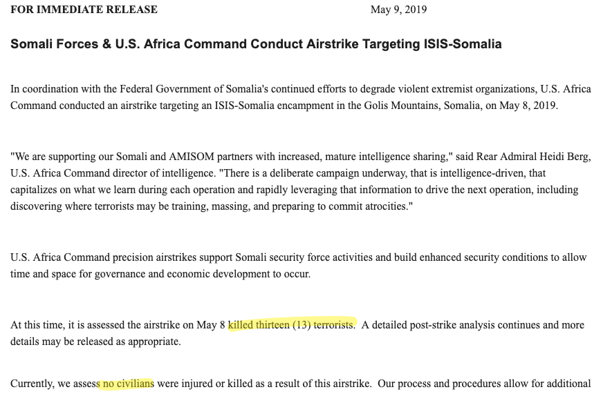Meanwhile in Somalia (a somewhat bigger airstrike than usual: 13 KIA)