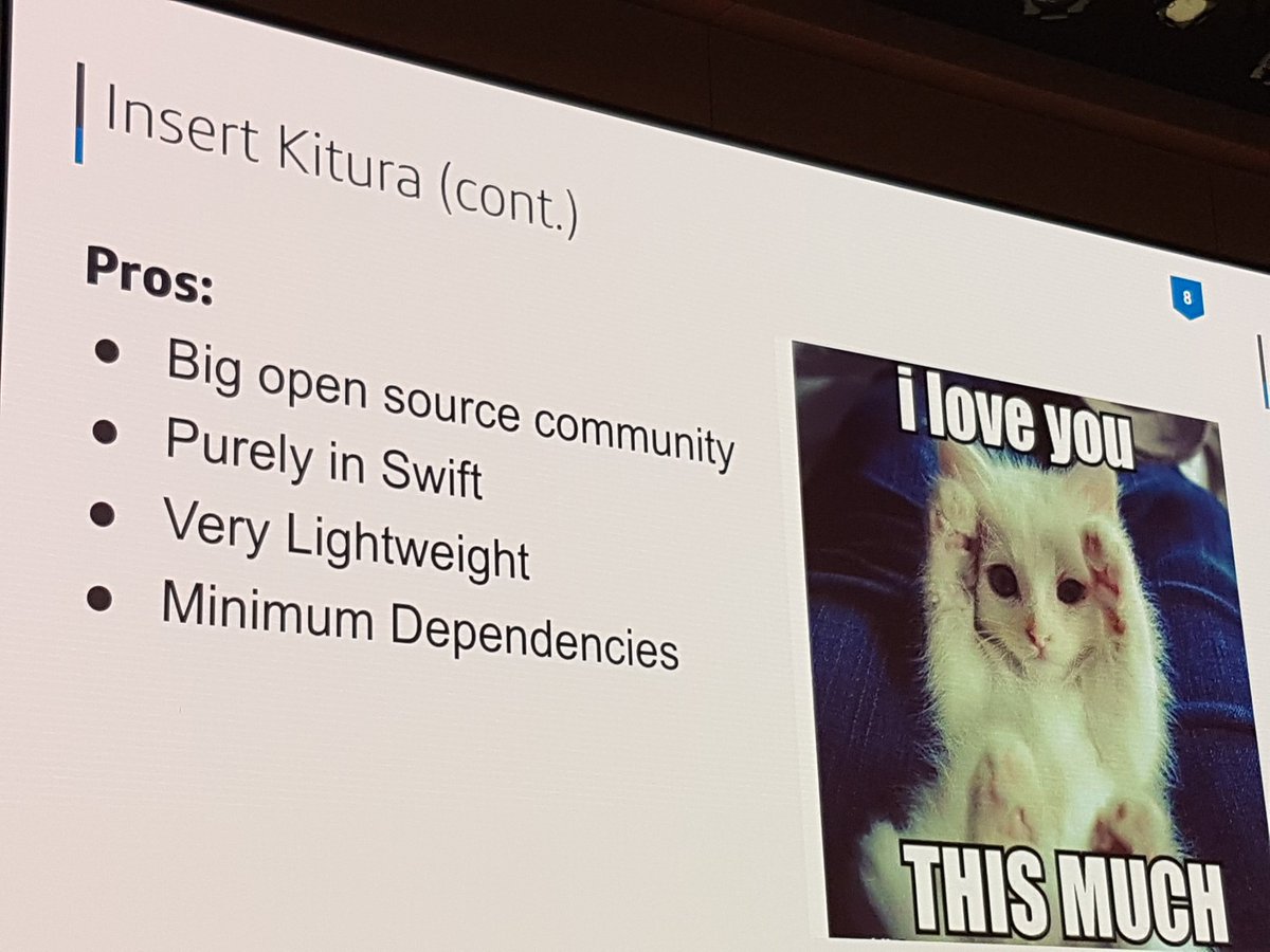 Chris__Bailey's tweet photo. "Stubs + Kitura = Imitation" by @WilFoReal from @CapitalOne at @swiftcloudshop #scw5. A mocking framework, written in Swift using Kitura. https://t.co/RpUcgUOOfQ