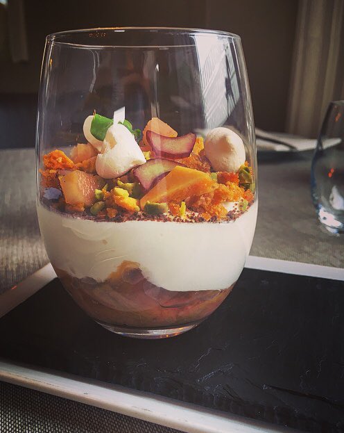 wezwatts's tweet image. White chocolate mousse with rhubarb &amp;amp; ginger @ThePostBoxPerth #dessert #ontheblackboard #dessertporn