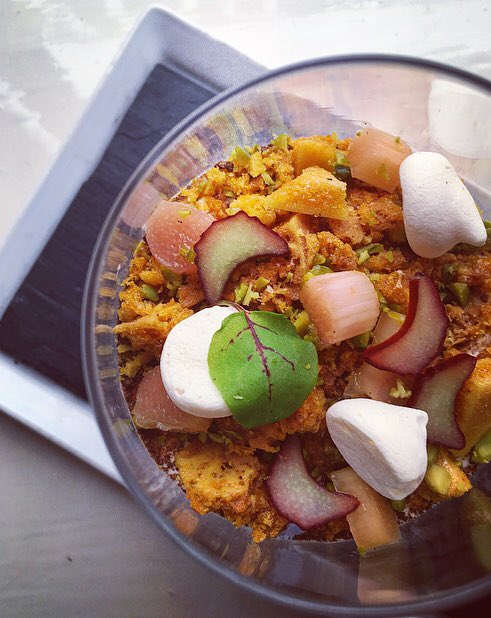 wezwatts's tweet image. White chocolate mousse with rhubarb &amp;amp; ginger @ThePostBoxPerth #dessert #ontheblackboard #dessertporn