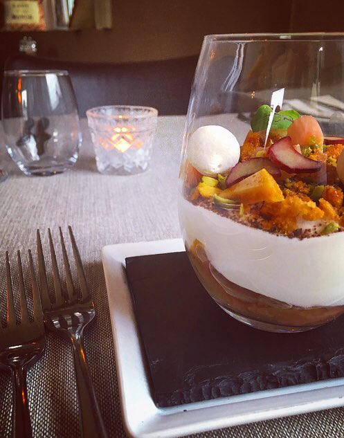 wezwatts's tweet image. White chocolate mousse with rhubarb &amp;amp; ginger @ThePostBoxPerth #dessert #ontheblackboard #dessertporn