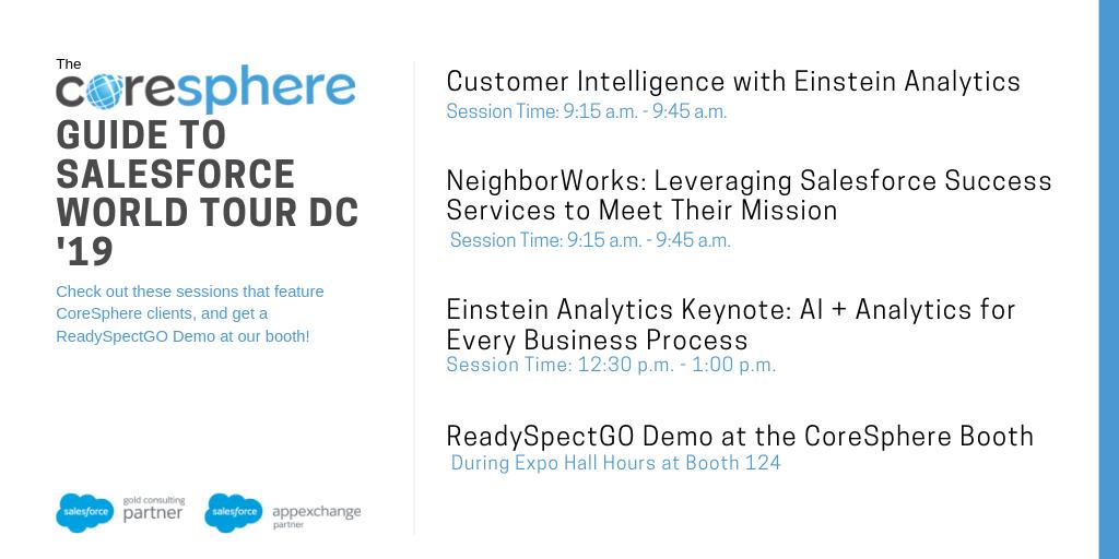 CoreSphere_LLC's tweet photo. Check out our clients, MWAA and NeighborWorks, during their sessions at #SalesforceTour to learn more about #Coresphere innovation.

#SFDC #Salesforce #CRM #AI #CX #EinsteinAnalytics #CustomerExperience #CustomerService #CustExp #EinsteinAI #EinsteinAnalytics #Non-Profits #NPTech https://t.co/MXv8fiMKiS
