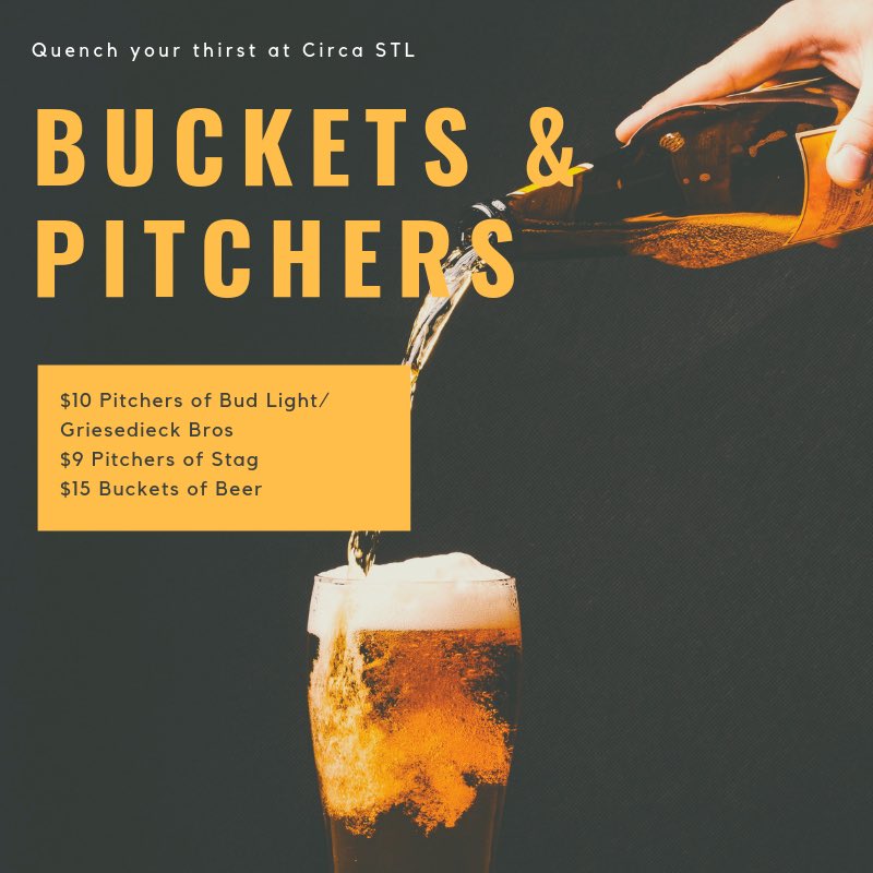 circapubgrill's tweet photo. Thirsty this Thursday? 🍻
#circastl #stl #stlouis #thirstythursday #beer #bucketsofbeer #pitchersofbeer https://t.co/NdQK7yPAuZ