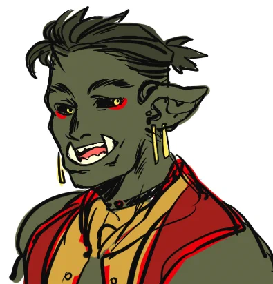 my first official dnd baby, a half-orc bard named maluluy-on (lulu) who's basically the team medic and charmer... somehow. and my friend's cranky dragonborn (texan?) mage who thinks they're A Big Deal. ^^ 