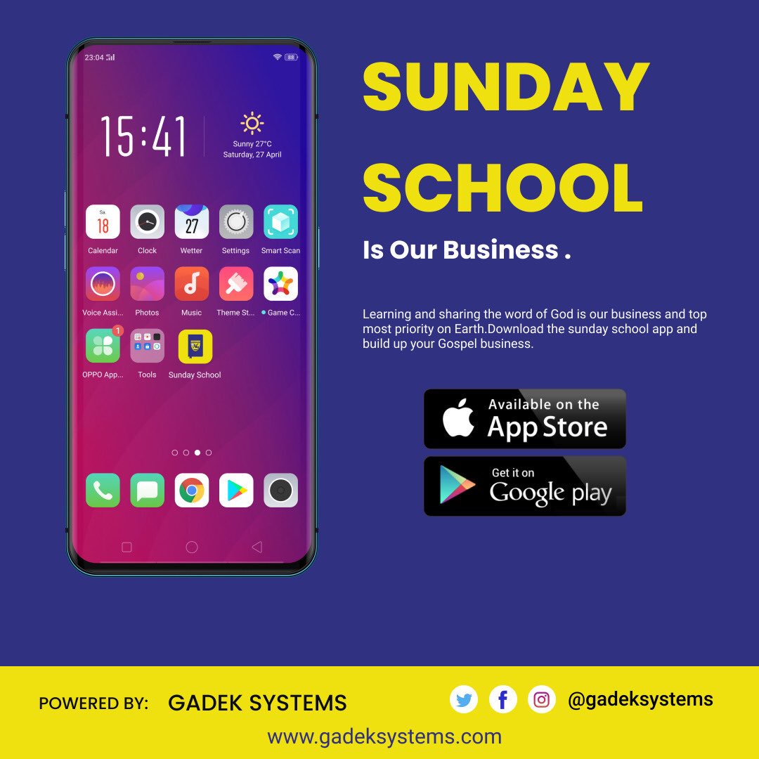 GadekSystems's tweet photo. Assemblies of God,Ghana
Sunday School Lessons Mobile App
Coming Soon........
#assembliesofGod #SundaySchoolApp
#GadekSystems https://t.co/96iwkkpNGU