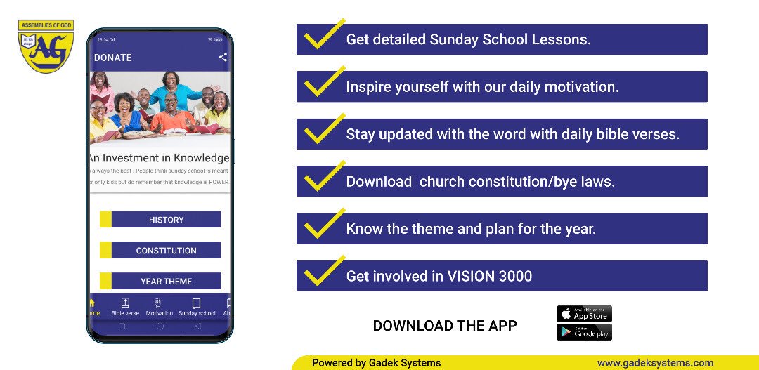 GadekSystems's tweet photo. Assemblies of God,Ghana
Sunday School Lessons Mobile App
Coming Soon........
#assembliesofGod #SundaySchoolApp
#GadekSystems https://t.co/96iwkkpNGU