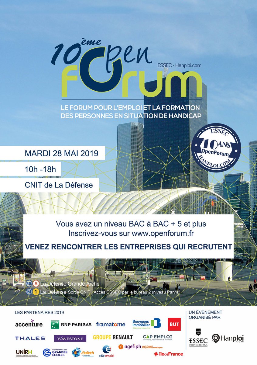 ElisaForget's tweet image. Le 28 Mai Rendez vous avec des entreprises Handi engagées sur notre campus @essec La Défense pour trouver un stage un contrat Pro CDD CDI #hanbition ⁦@Agefiph_⁩ ⁦@iledefrance⁩ ⁦⁦@lafedeeh⁩ ⁦@ConferenceDesGE⁩