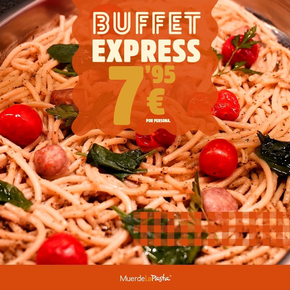 laljub's tweet photo. ¡Todas las noches de lunes a jueves a partir de las 20h te espera el #BuffetExpress 🍕💨 en @MuerdeLaPasta! Por 7,95€*/persona disfruta de ensaladas variadas, pizzas artesanas, pastas, gratinados, helado con toppings, bebidas y café. Mira condiciones en https://t.co/ZLlW6wmJu1 https://t.co/zml4FGF1U9