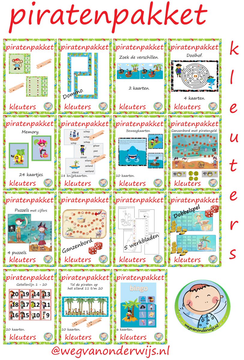 Voor kleuters is er nu een leuk pakket met spelletjes over piraten. wegvanonderwijs.nl/piratenpakket-…