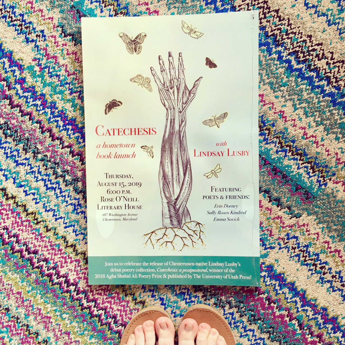 Posters for my book launch party are here!!!! 💜💙💚 Mark your calendars for August 15 at 6PM in little old Chestertown! I’ll be reading from my book alongside friends &amp; fab poets Erin Dorney, Emma Sovich, &amp; Sally Rosen Kindred at my home base—the Rose O’Neill Literary House.