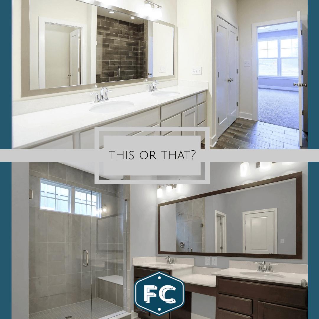 This or that - bathroom edition! Which one of these double bathroom sinks do you prefer? Drop 'top' or 'bottom' in the comments below 👇 

#thisorthat #doublesink #finecraftbuilders #dreamhome ##carmelrealestate #carmelhome #carmelindiana