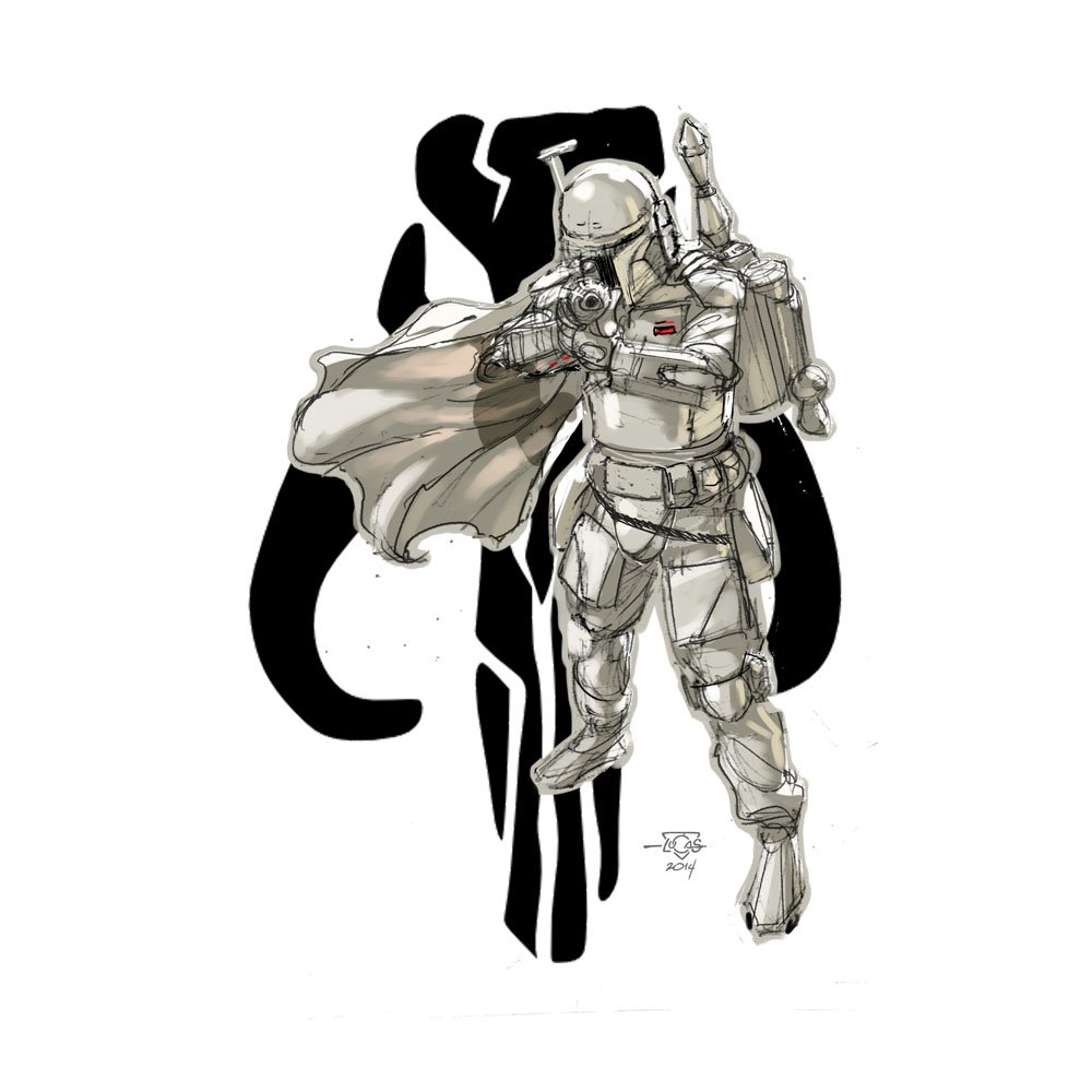 whitebobafett's tweet photo. More incredible concept art by @Lucas_Marangon1 while developing his iconic #prototypebobafett piece for @hasbro's 2014 #blackseries launch in #Mexico https://t.co/ci7qHtFoW4 #starwars #whitebobafett #bobafett https://t.co/9Q5CF353Nh