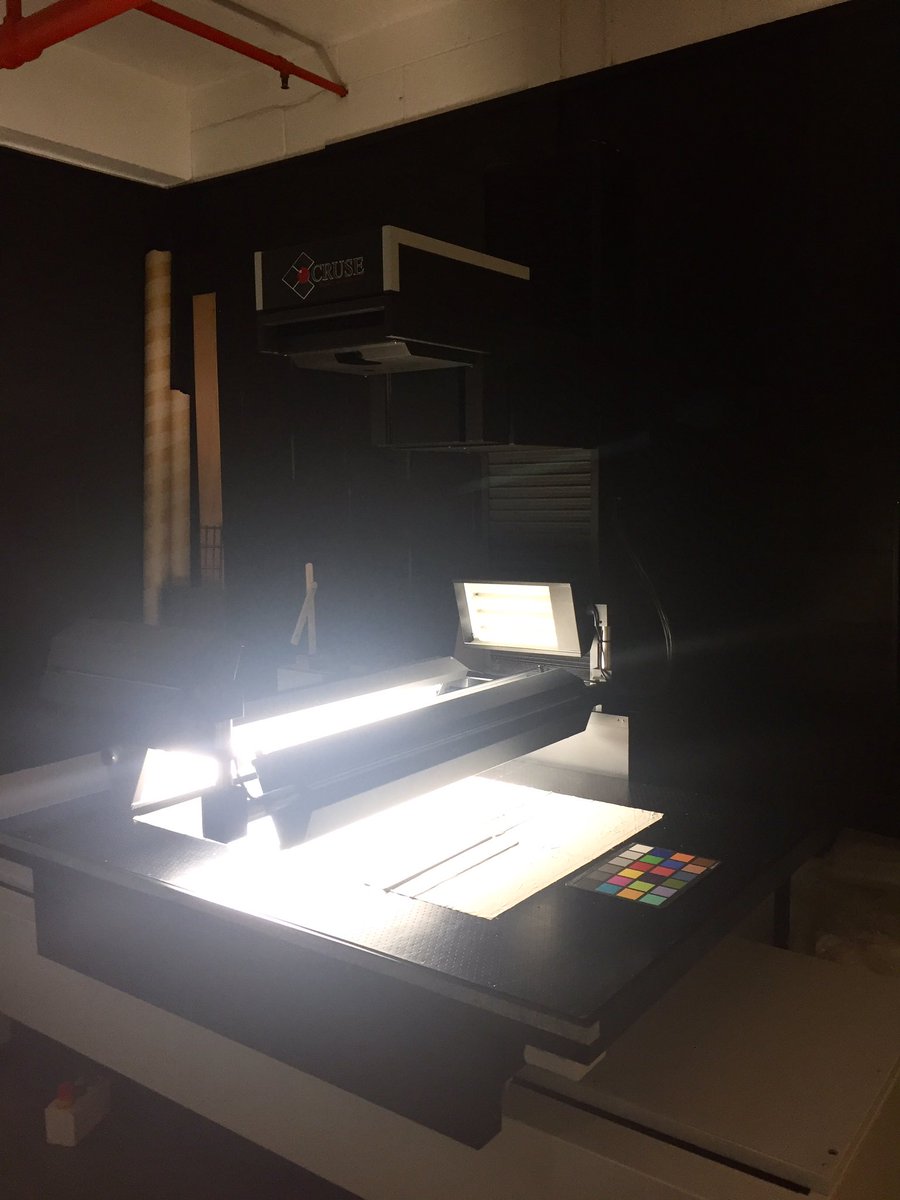 KathShx's tweet photo. Thanks to James @ Cultural Heritage #Digitisation who demonstrated their #CruseScanner today and its ability to digitise our large drainage plans. #archives @LBHFLibraries https://t.co/Op9LnTCquG