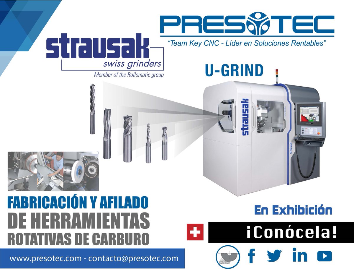 presotec's tweet photo. ¡Ven y conócela! Strausak en exhibición Presotec showroom Apodaca #strausak #presotec #teamkeycnc #liderensolucionesrentables #afilado #rectificado 
https://t.co/hSS7deYtO1 contacto@presotec.com
U-GRIND cambio rápido de collet reduciendo tiempo de set up. https://t.co/QiqhrlZUcm
