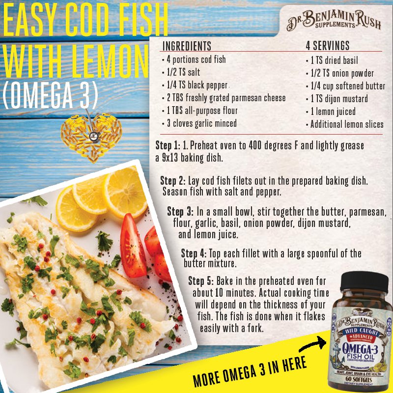 SupplementsDr's tweet photo. Easy Baked Cod Fish in Lemon #RecipeOfTheDay . Great Holiday dish with Omega 3! #heart #brain #cholesterol 

#fishing #recipes #HealthyEating #surfing #vitamins #omega3 #fishoil #nhra https://t.co/6M4R4LjryT