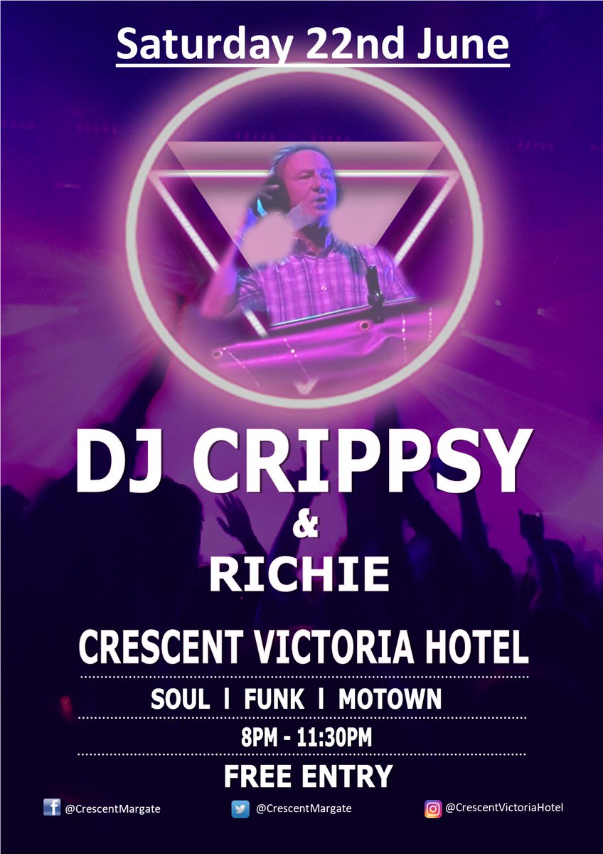 CrescentMargate's tweet photo. The Crescent Victoria are Excited to be Welcoming back the Amazing DJ's.. Crippsy &amp; Richie.. 😁🎶 Put it in your Diaries Folks.. 😁🤩🎶🍺🍹🎵
#DontMissOut #BestDjsInMargate #BestHotelInMargate #ThePlaceToBe https://t.co/p4bwcFLQAo