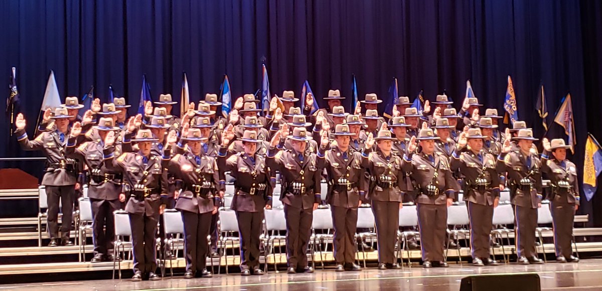 CT State Police is stronger by 42 new State Troopers! At the start of their
graduation today, they marched in place; at the end the 5 women &amp; 37 men of the 127th Training Troop took the oath of office from Col. Stavros
Mellekas. Congratulations and be safe!