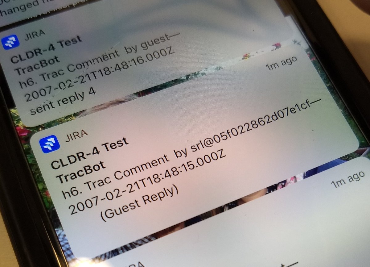 Popup notifications on a phone of Jira ticket changes.