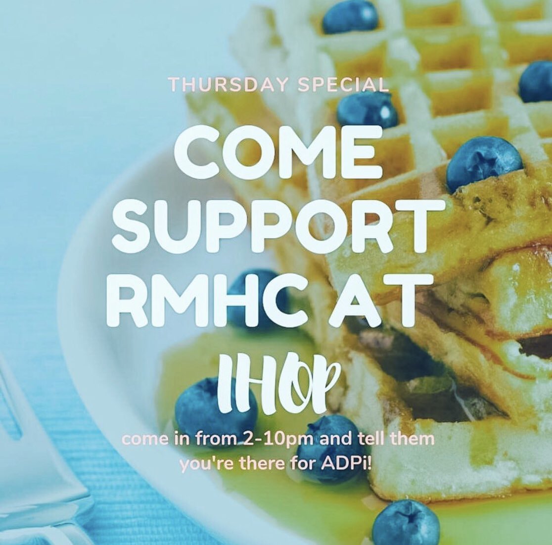 Grab a pancake pal and stop by IHOP today from 2-10! Support RMHC and mention ADPI!