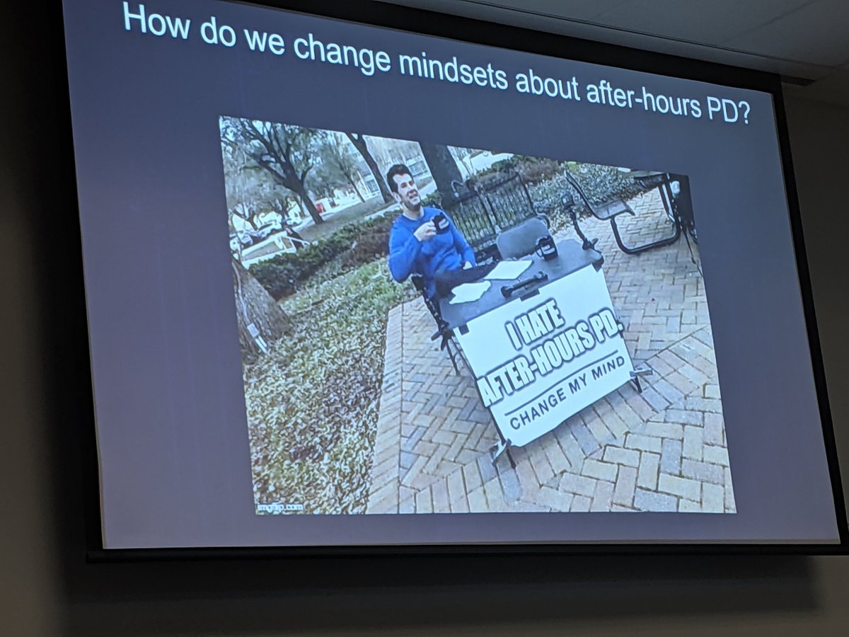 JRushing223's tweet image. PD in the PM @TNassoiy @edtechqueen How do we change mindsets about after-hours PD? #teccses #edtech #professionaldevelopment