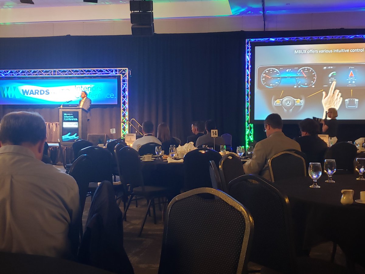 SSWhiteTech's tweet photo. Andrew Hill, director #UX #data and #AI @MercedesBenz #RnD speaks about transforming how we interact with cars with voice activation ("Hey Mercedes") and #navigation #integration with #calendar @WardsAuto #wardsautointeriors https://t.co/nR9ny2BnKo