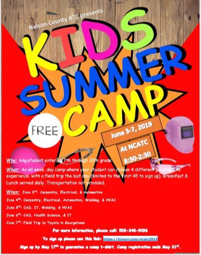 NelsonCoATC's tweet photo. We just got word that we were approved to host our 2nd Annual Non-Traditional Summer Camp! Sign up by May 17th to receive a t-shirt, registration closes on May 31st. See the link to sign up https://t.co/ifJCiFhqUi. See the flyer below for all the information. https://t.co/ntWvaMrqU8