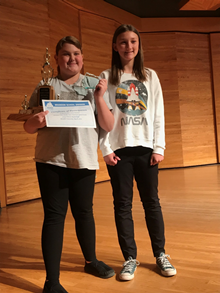 StAugustine_BSD's tweet photo. Congratulations to St. Augustine School's Darci D. (left) for winning the Grade 5 / 6 BSD Oratorical Competition! 👏 Darci is joined by Soleil G. (right) who introduced Darci to the audience. We are St. A! #BrandonMBSD #bdnmb https://t.co/yQm3NGs1Ou