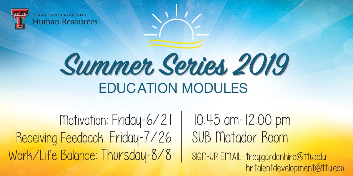 It's time for a reset with our Summer Series education modules! Sign up today! #TTU #TexasTech
depts.ttu.edu/hr/documents/S…