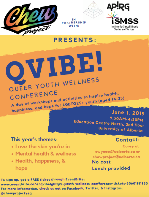 The "QVibe: Queer Youth Wellness Conference" is coming up next month. It is free to attend, but you need to register. Follow the links below, and tell anyone you know who may be interested.

facebook.com/events/3118660…

eventbrite.ca/o/chew-project…