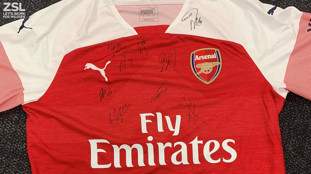 OfficialZSL's tweet photo. Bid now for your chance to win an #Arsenal football shirt, signed by the entire first team! Donated by @Arsenal, proceeds from this year’s Safari in the City silent auction go towards our work to #EndWildlifeCrime. @AFCStuff #VALvARS #Gunners https://t.co/YifrHYJMaY https://t.co/t3L1uriU2M