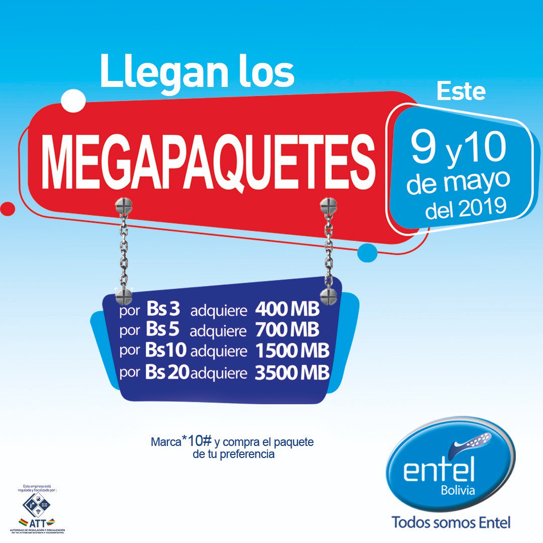¡Llegaron los Megapaquetes! Este 9 y 10 de Mayo de 2019 aprovecha y adquiere MB a increíbles precios entel.bo/inicio3.0/inde…