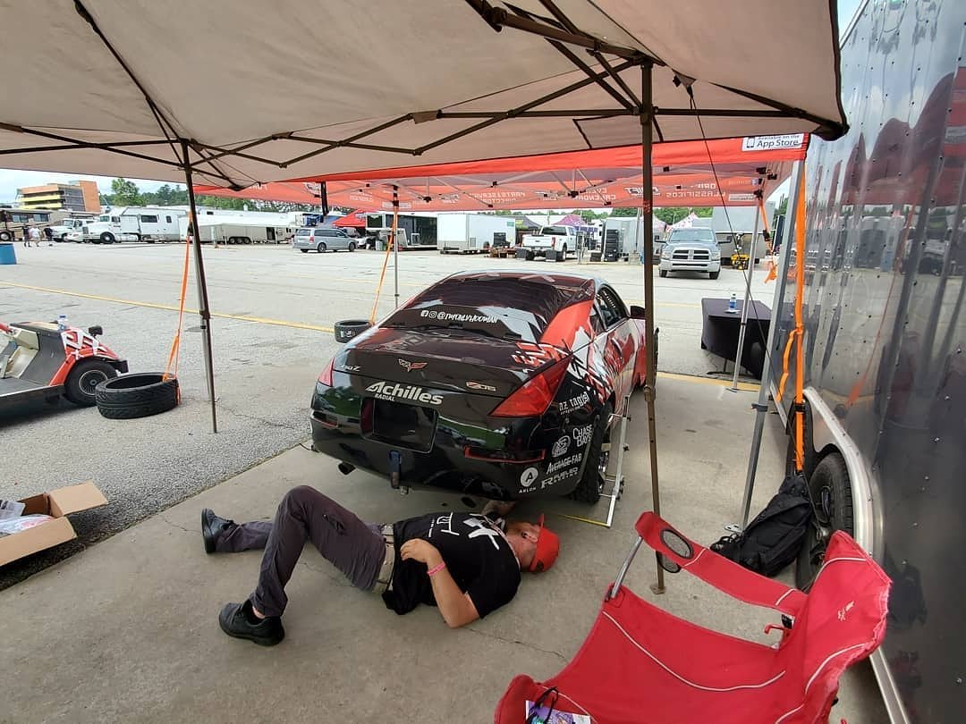 QTAlignment's tweet image. @imonlyhooman getting his 350z ready for #FormulaDrift #RoadAtlanta Pro2 Qualifying tonight. Good luck Hooman! 

Reposted from @imonlyhooman  -  @achillestire are so grippy! Having to dial back some toe with our track side @quicktrickalignment tools.

#quicktrick
#imonlyhooman