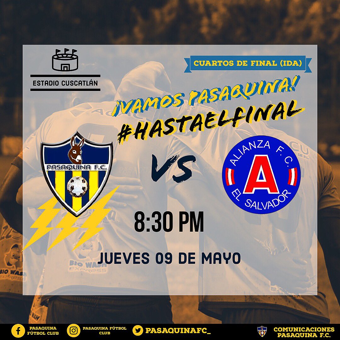 Esta noche enfrentamos nuevamente a Alianza en el Cuscatlán, ahora en cuartos de final. ⚡️ Hoy jugamos con fe, entrega y determinación. Pasaquina #HastaElFinal 🔥🐴 
🗣#VamosPasaquina