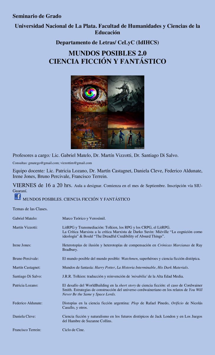 NatomaLee's tweet photo. En Septiembre vuelve el seminario intercátedras Mundos Posibles 2.0 Ciencia Ficción y Fantástico a la Facultad de Humanidades de la UNLP. #FaHCE #UNLP #Seminarios #CienciaFicción #Fantástico https://t.co/A3jCfr7IV5
