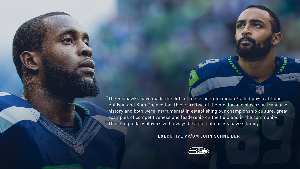 Seahawks's tweet image. Two Seattle icons.

Thank you for everything, @KamChancellor and @DougBaldwinJr. 💙